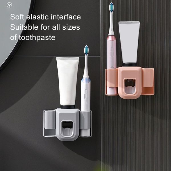 Electric Toothbrush Holder Automatic Toothpaste Squeezer Bathroom Wall Mounted Toothpaste Holder (White) - Image 7