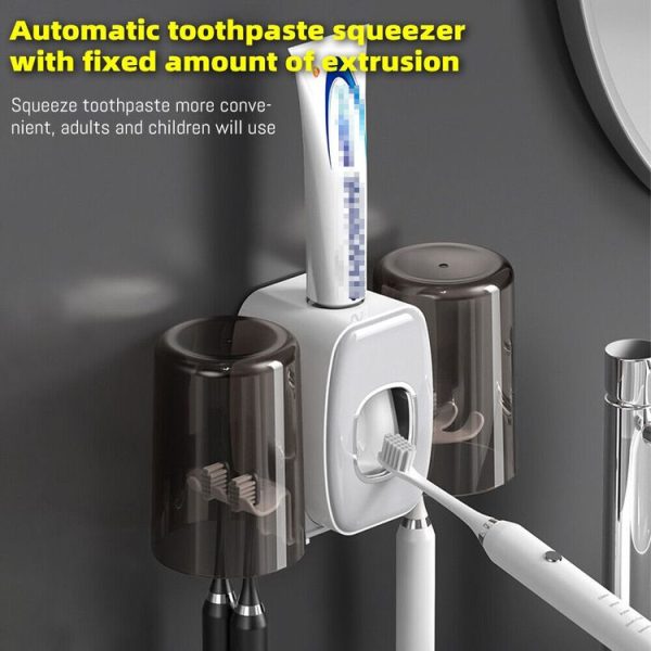 Couple Wall Mounted Toothbrush Holder Automatic Squeeze Toothpaste Device, Spec: Ordinary White - Image 3
