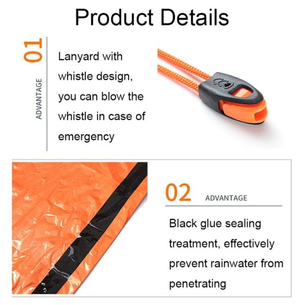Portable Aluminum Film Outdoor Emergency Warming Triangular Tent (Orange) - Image 5