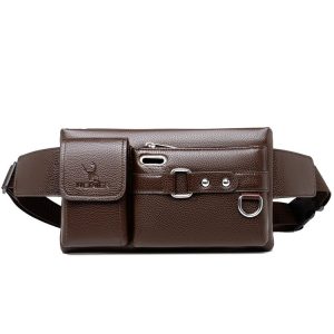 WEIXIER 8117 Men Sports Waist Bag Multi-Function Outdoor PU Bag (Brown)