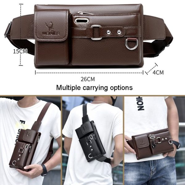 WEIXIER 8117 Men Sports Waist Bag Multi-Function Outdoor PU Bag (Brown) - Image 2