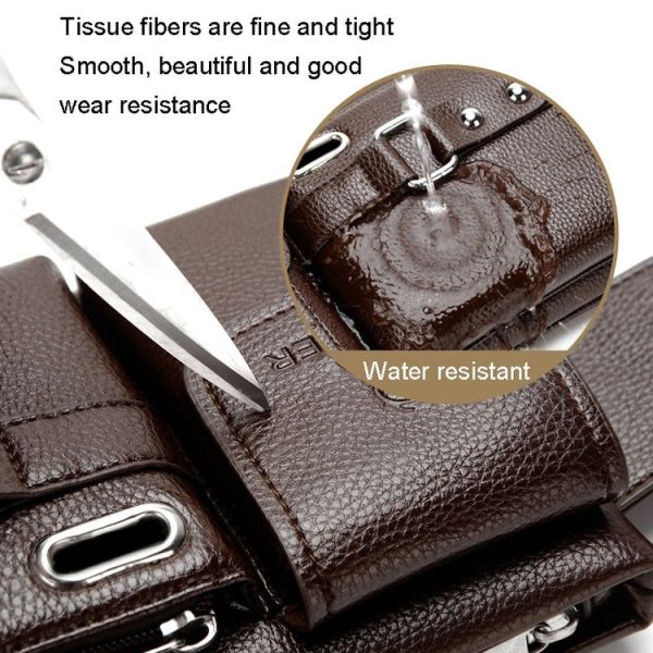 WEIXIER 8117 Men Sports Waist Bag Multi-Function Outdoor PU Bag (Brown) - Image 3