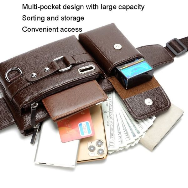 WEIXIER 8117 Men Sports Waist Bag Multi-Function Outdoor PU Bag (Brown) - Image 6