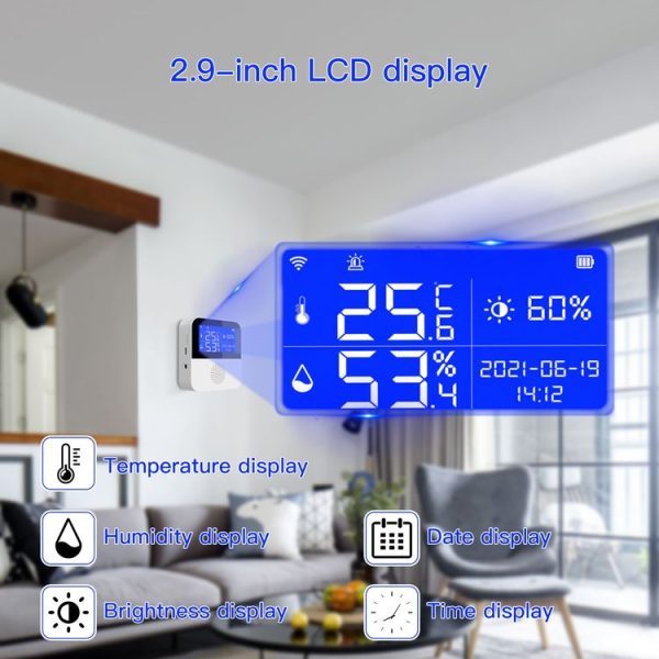 Tuya WIFI Temperature And Humidity Sensor With 2.9inch LCD Display, Spec: With Sensing Line - Image 5