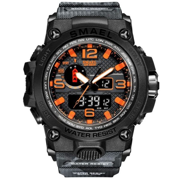 SMAEL 1545D Time Men Anti-falling Night Light Alarm Waterproof Sports Watch (Camouflage Orange)