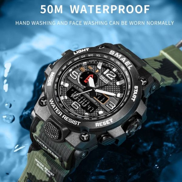 SMAEL 1545D Time Men Anti-falling Night Light Alarm Waterproof Sports Watch (Camouflage Orange) - Image 6