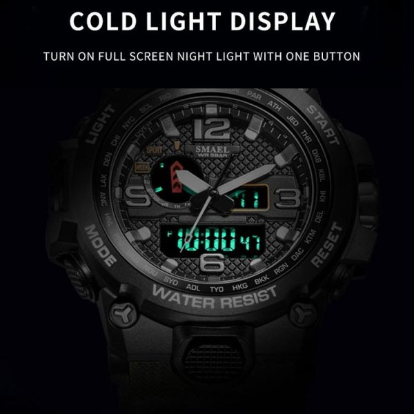 SMAEL 1545D Time Men Anti-falling Night Light Alarm Waterproof Sports Watch (Camouflage Orange) - Image 7