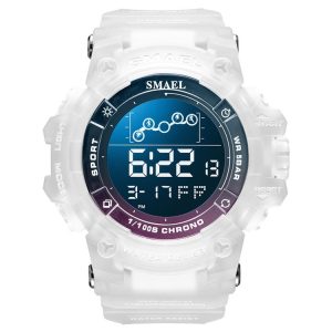 SMAEL 8082 Outdoor Waterproof Sports Multifunctional Luminous Timing Electronic Watch (White Colorful Blue powder)