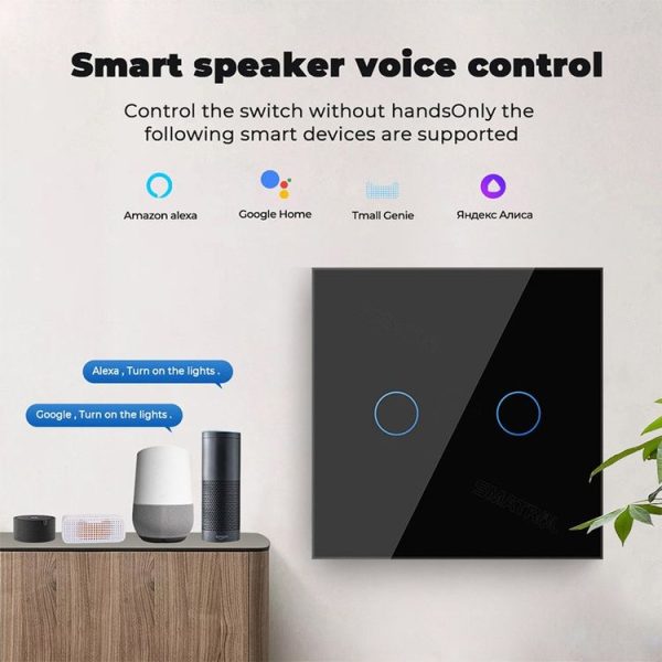 Tuya ZigBee Zero Firewire Touch Wall Remote Control Switch Light Control Voice Switch EU Plug, Style: 1 Gang (Black) - Image 5
