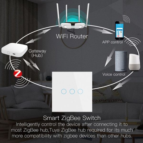 Tuya ZigBee Zero Firewire Touch Wall Remote Control Switch Light Control Voice Switch EU Plug, Style: 1 Gang (Black) - Image 9