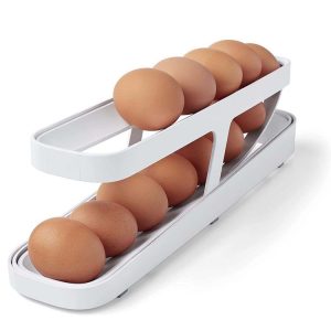 Automatic Eggs Storage Box Refrigerator Egg Dispenser Plastic Rolling Eggs Holder Container (White)