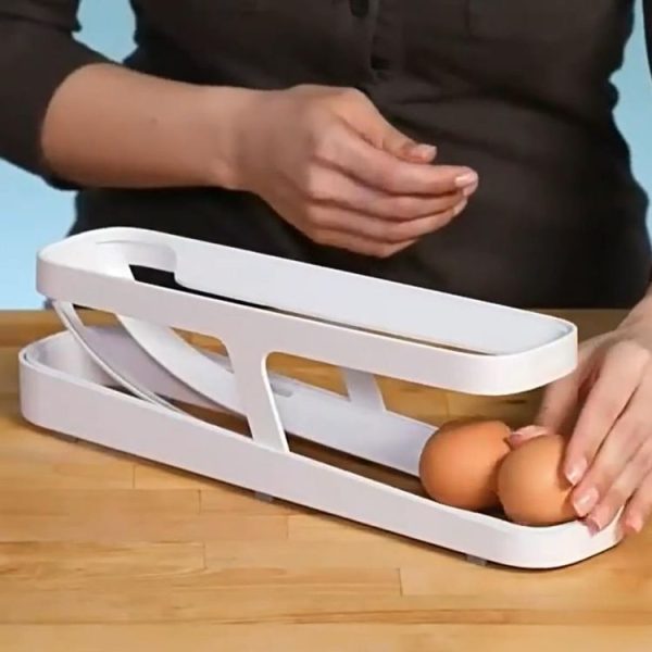 Automatic Eggs Storage Box Refrigerator Egg Dispenser Plastic Rolling Eggs Holder Container (White) - Image 2