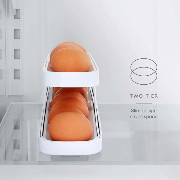 Automatic Eggs Storage Box Refrigerator Egg Dispenser Plastic Rolling Eggs Holder Container (White) - Image 4