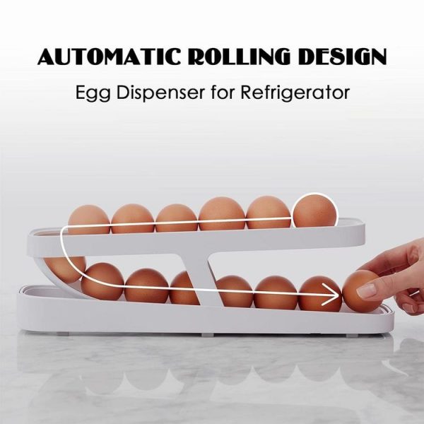 Automatic Eggs Storage Box Refrigerator Egg Dispenser Plastic Rolling Eggs Holder Container (White) - Image 5