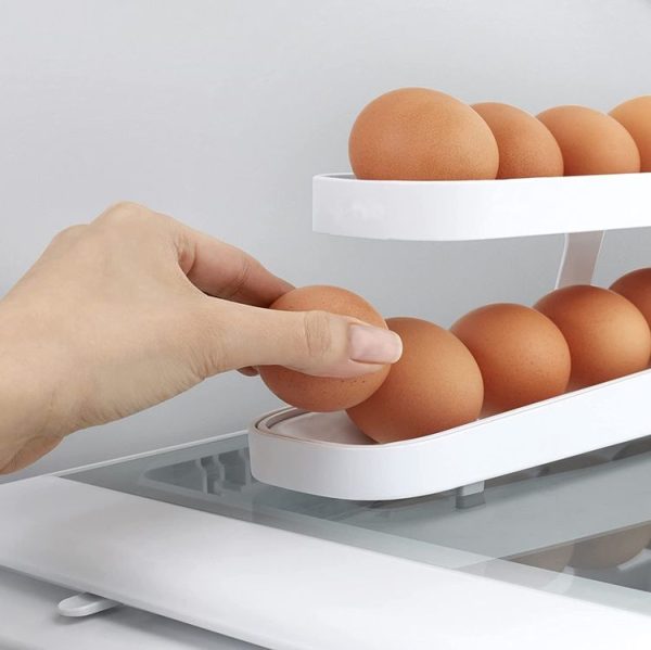 Automatic Eggs Storage Box Refrigerator Egg Dispenser Plastic Rolling Eggs Holder Container (White) - Image 6