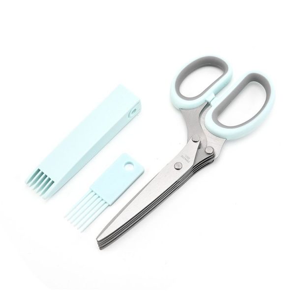 Five-Layer Vegetable Scissors Office Shredding Stainless Steel Scissors (Blue Gray)