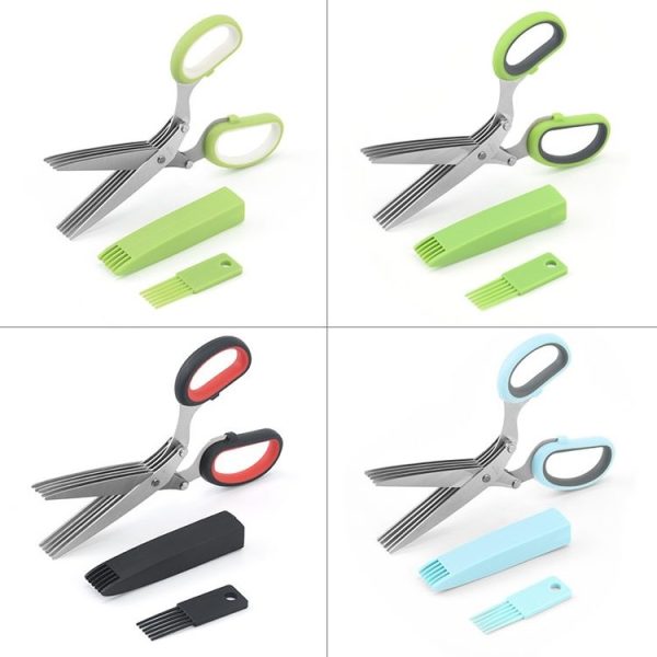 Five-Layer Vegetable Scissors Office Shredding Stainless Steel Scissors (Blue Gray) - Image 2