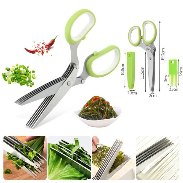 Five-Layer Vegetable Scissors Office Shredding Stainless Steel Scissors (Blue Gray) - Image 3