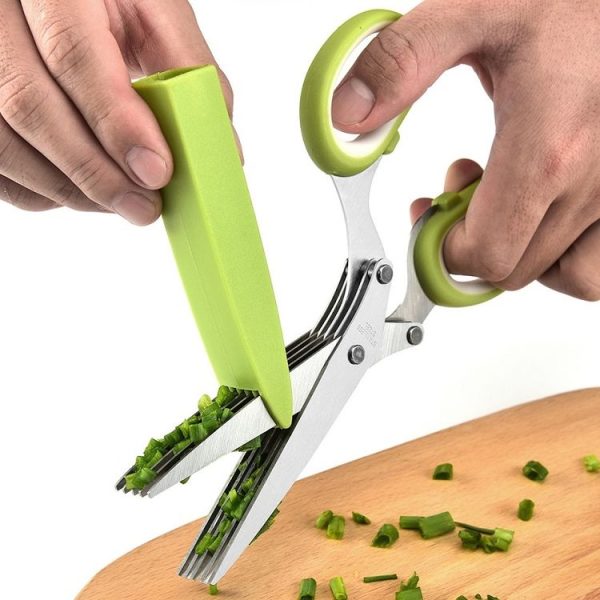Five-Layer Vegetable Scissors Office Shredding Stainless Steel Scissors (Blue Gray) - Image 6
