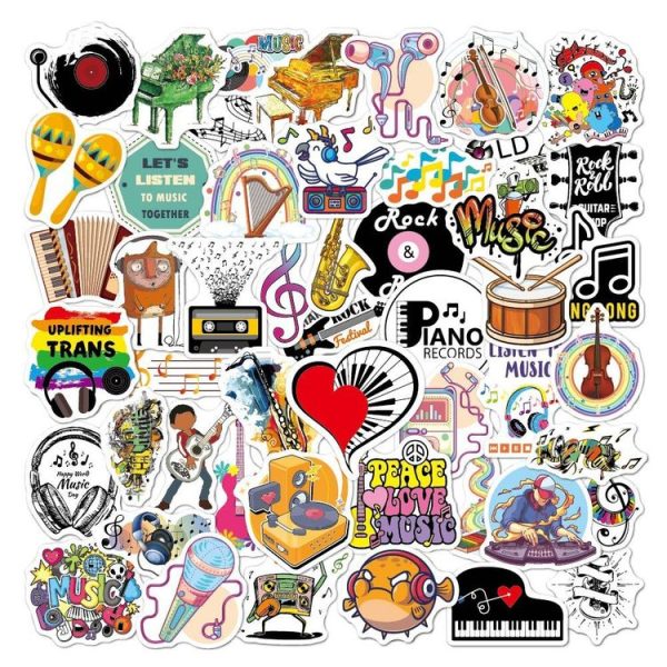 100pcs / 2 Sets Rock Band Sticker Musical Instrument Computer Suitcase Skateboard Decorative Sticker - Image 2