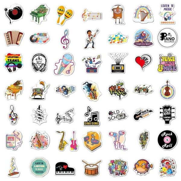 100pcs / 2 Sets Rock Band Sticker Musical Instrument Computer Suitcase Skateboard Decorative Sticker - Image 3