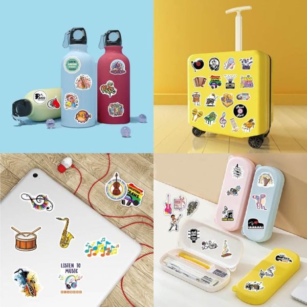 100pcs / 2 Sets Rock Band Sticker Musical Instrument Computer Suitcase Skateboard Decorative Sticker - Image 5