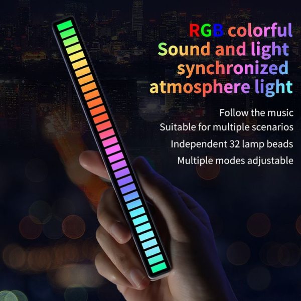 RGB Sound-controlled Rhythmic Response Lights Music Ambient LED Pick-up Lights Charging (16 Lights Black) - Image 3