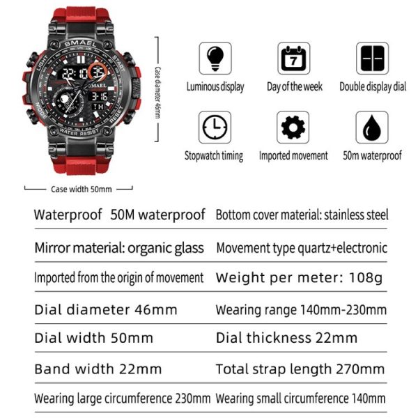 SMAEL 1803B Outdoor Waterproof Multifunctional Alloy Sports Watch (Silver Blue) - Image 7
