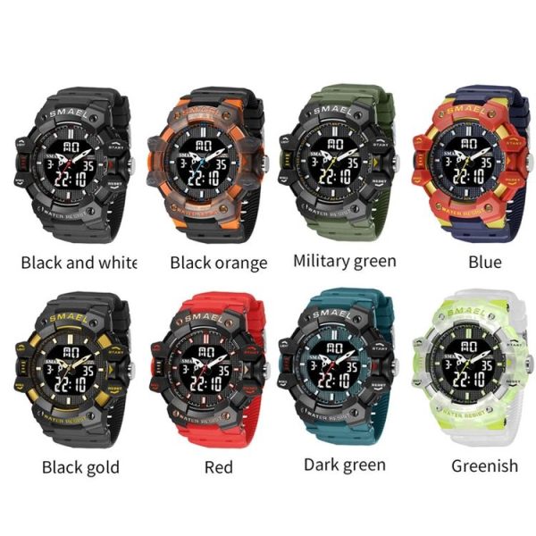 SMAEL 8080 Outdoor Sports Waterproof Multifunctional Glowing Double Dial Watch (Blue) - Image 2