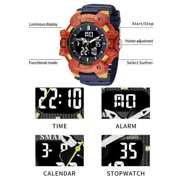SMAEL 8080 Outdoor Sports Waterproof Multifunctional Glowing Double Dial Watch (Blue) - Image 5