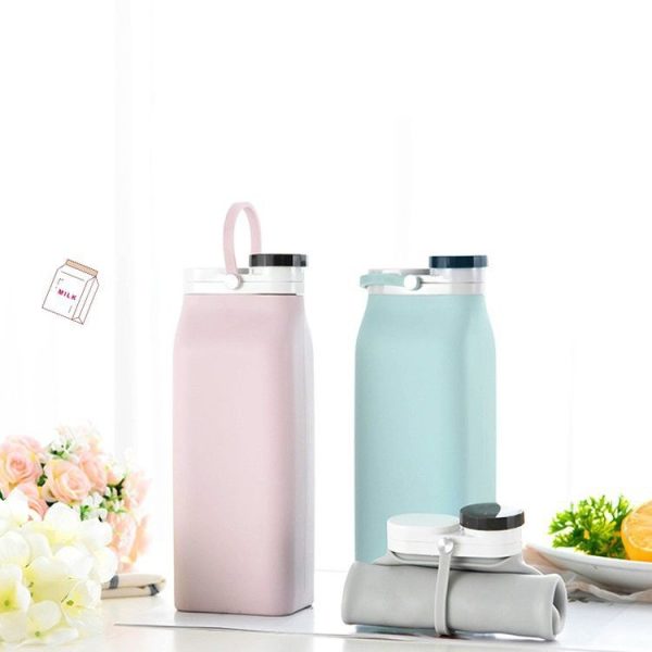 600ml Outdoor Sports Portable Silicone Folding Water Cup Minimalist Travel Large Capacity Milk Bottle (Gray) - Image 2