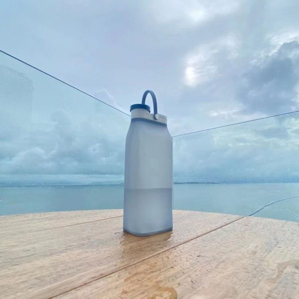 600ml Outdoor Sports Portable Silicone Folding Water Cup Minimalist Travel Large Capacity Milk Bottle (Gray) - Image 8