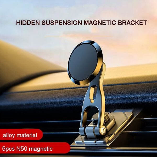 D29 Metal Car Phone Holder Floating Screen Folding Magnetic Phone Holder (Black) - Image 2