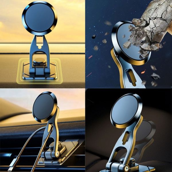 D29 Metal Car Phone Holder Floating Screen Folding Magnetic Phone Holder (Black) - Image 5