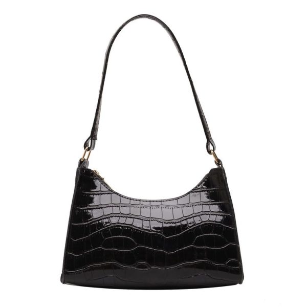 PU Leather Armpit Small Square Bag Female Stone Pattern Shoulder Bag Handbag (Black) - Image 2