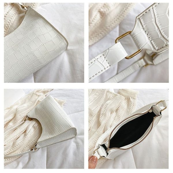 PU Leather Armpit Small Square Bag Female Stone Pattern Shoulder Bag Handbag (Black) - Image 4