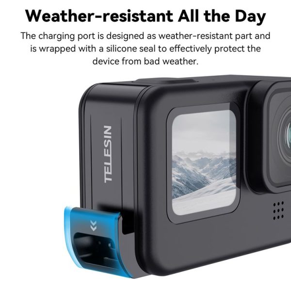 GoPro Hero11 Black / HERO10 Black / 9 Black TELESIN Waterproof Side Cover Easy Removable Charging Cover Port (Black) - Image 3