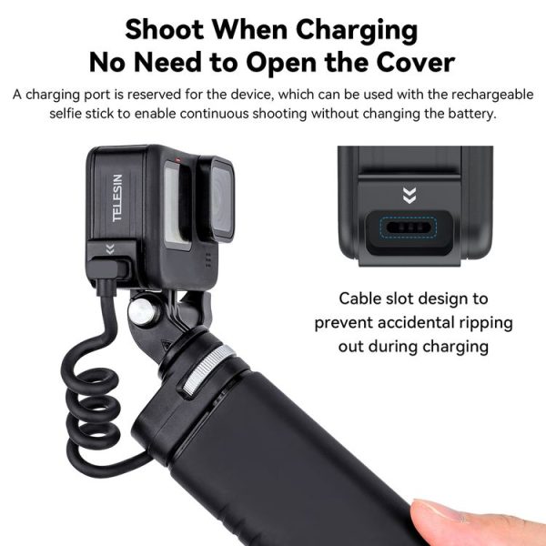 GoPro Hero11 Black / HERO10 Black / 9 Black TELESIN Waterproof Side Cover Easy Removable Charging Cover Port (Black) - Image 4