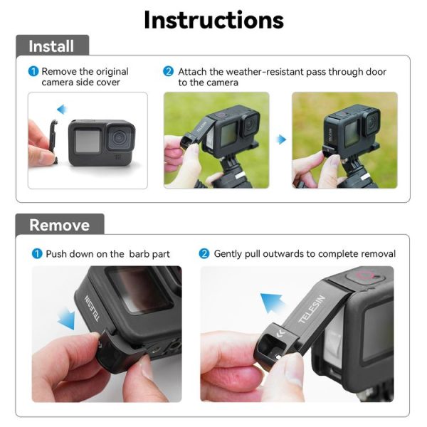 GoPro Hero11 Black / HERO10 Black / 9 Black TELESIN Waterproof Side Cover Easy Removable Charging Cover Port (Black) - Image 7
