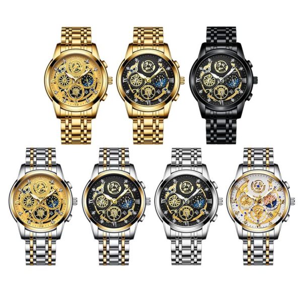 BINBOND 4010 Multifunctional Waterproof Hollowed Luminous Quartz Watch (Full Gold Gold Surface) - Image 2