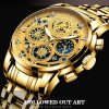 BINBOND 4010 Multifunctional Waterproof Hollowed Luminous Quartz Watch (Full Gold Gold Surface) - Image 4