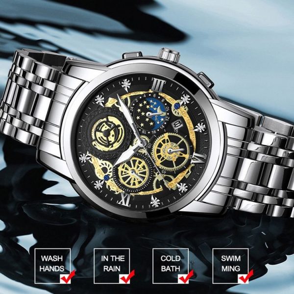 BINBOND 4010 Multifunctional Waterproof Hollowed Luminous Quartz Watch (Full Gold Gold Surface) - Image 6