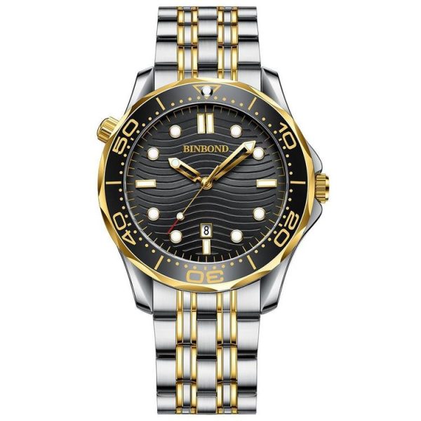 Inter-gold Black Surface BINBOND B2820 Luminous 30m Waterproof Men Sports Quartz Watch