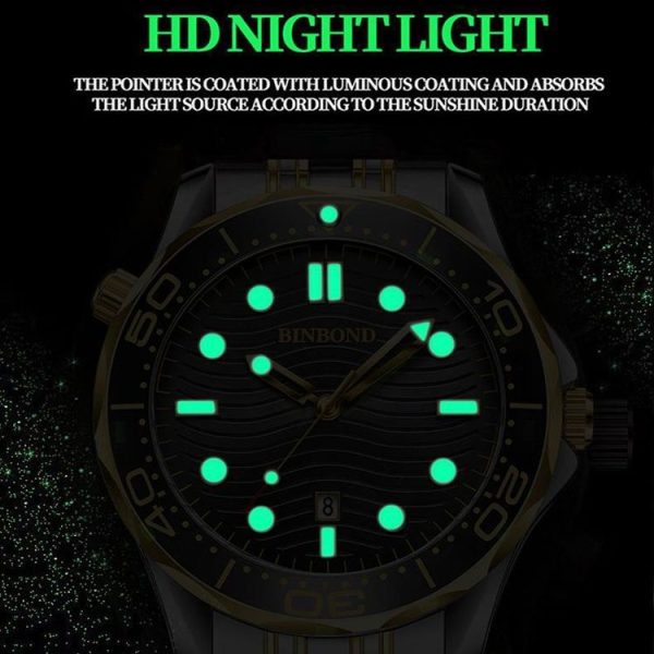 Inter-gold Black Surface BINBOND B2820 Luminous 30m Waterproof Men Sports Quartz Watch - Image 6
