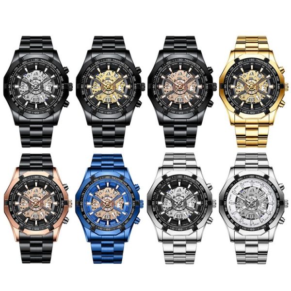 BINBOND S033 Hollowed Mechanical 30m Waterproof Luminous Quartz Watch, Color: Full Gold-Black-Gold - Image 2