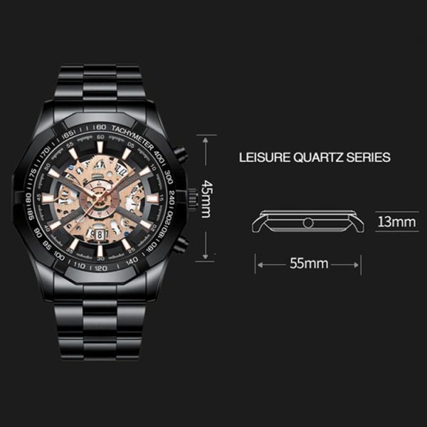 BINBOND S033 Hollowed Mechanical 30m Waterproof Luminous Quartz Watch, Color: Full Gold-Black-Gold - Image 3