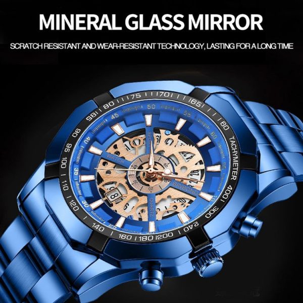 BINBOND S033 Hollowed Mechanical 30m Waterproof Luminous Quartz Watch, Color: Full Gold-Black-Gold - Image 5