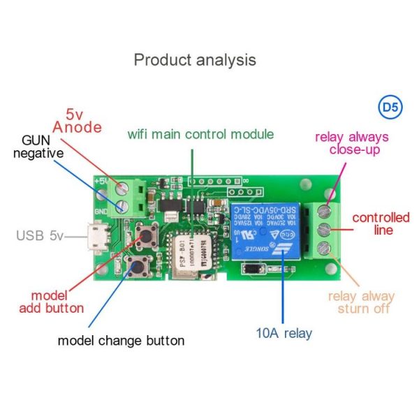 2pcs Sonoff Single Channel WiFi Wireless Remote Timing Smart Switch Relay Module Works, Model: 5V - Image 3