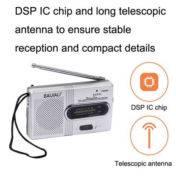 BAIJIALI BJLR21 Simple Retro Radio Full-Band Built-In Speaker Outdoor Portable Audio (Silver Gray) - Image 2