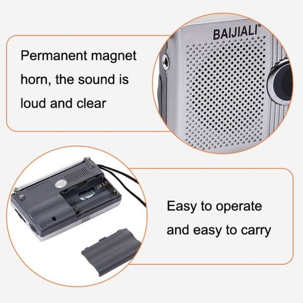 BAIJIALI BJLR21 Simple Retro Radio Full-Band Built-In Speaker Outdoor Portable Audio (Silver Gray) - Image 3